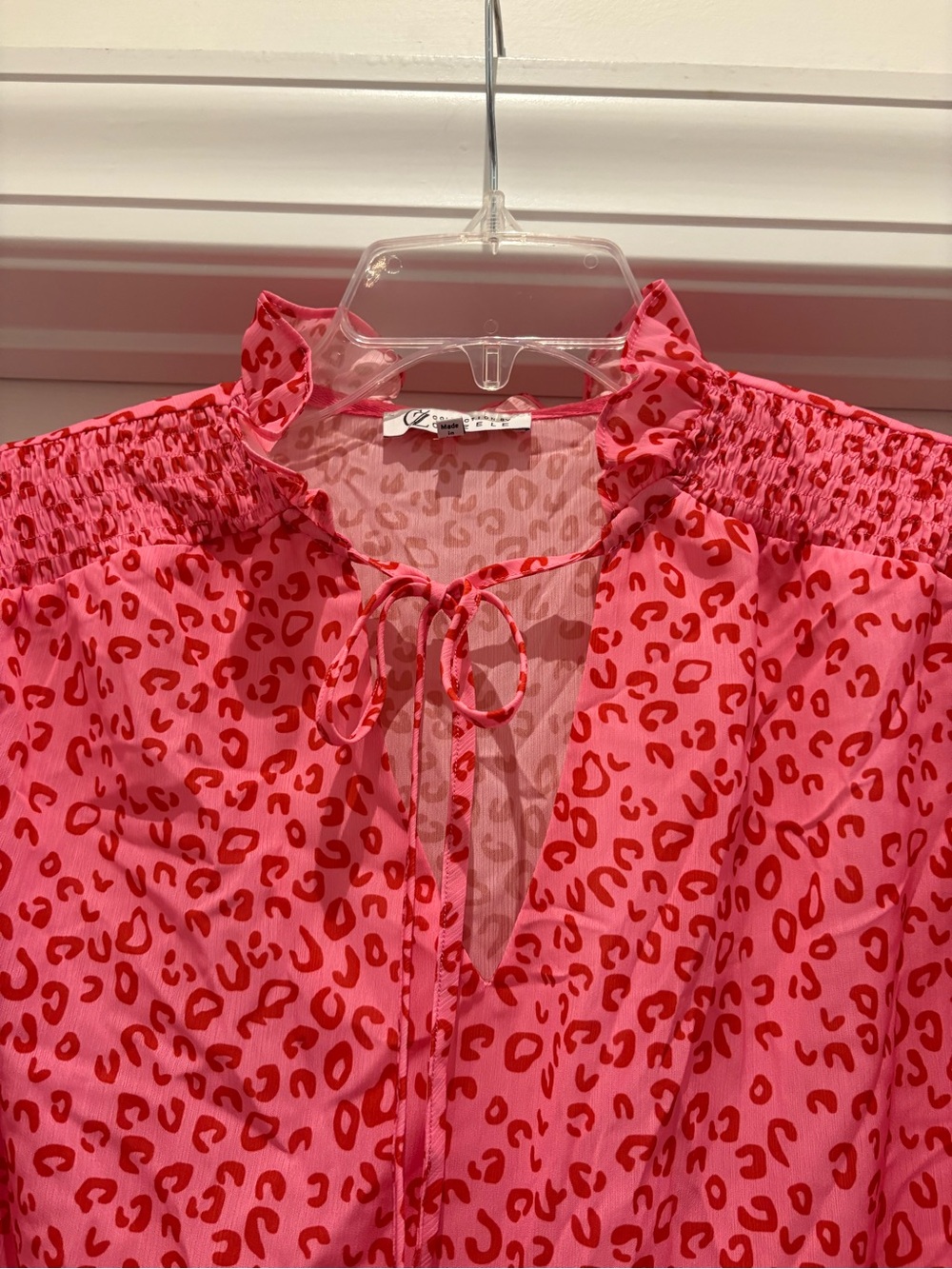 Cezele Collection Hot Pink Leopard-Print Tie-Neck Blouse